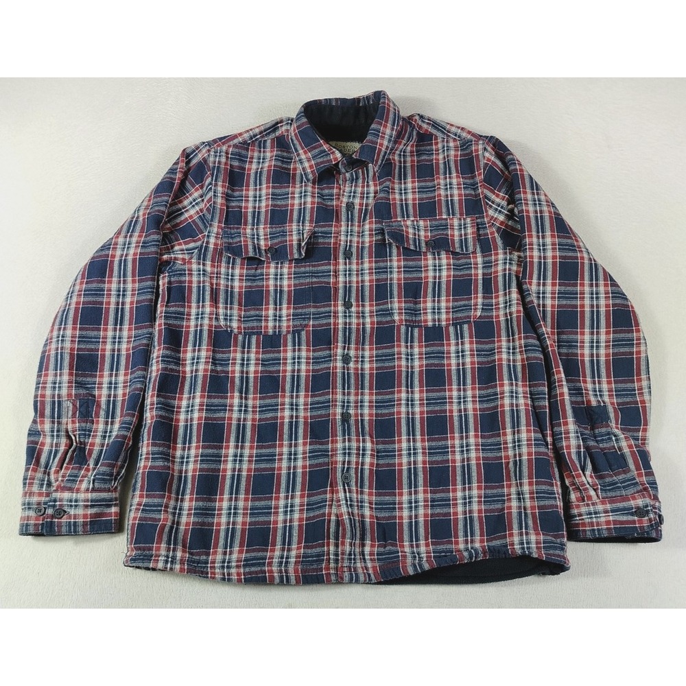 Boston Traders Flannel Shacket Mens Large Blue Red Lumberjack Fleece Cabincore